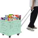 VECELO Foldable Shopping Cart with Wheels, Collapsible Rolling Crate for Groceries, Folding Storage Box with Handle, Three Modes of Use, Ideal for Teacher, Trip, Outdoors, Etc., 16GAL, Green