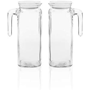 Bormioli Rocco Frigoverre Jug With Airtight Lids Set of 2 Glass Pitchers With Hermetic Sealing, Easy Pour Spout with Handle –For Water, Juice, Iced Coffee & Iced Tea. (39 Ounce = Set of 2)
