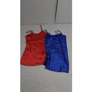 2 Pack Women's Silk Nightgown, Satin Sleepwear Adjustable Spaghetti Strap Nightwear Chemise V Neck Slip Dress Small