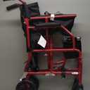 Medline Ultra Lightweight Transport Wheelchair for Adults, Foldable, 19-Inch Seat Width, Red Frame, Black Upholstery