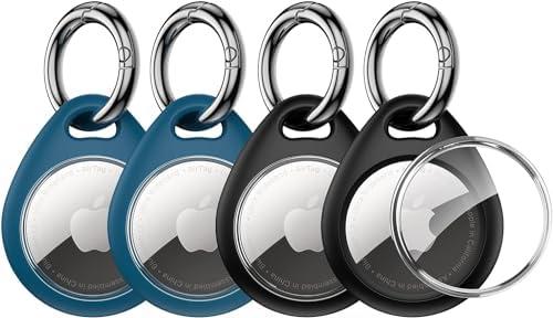 UNBREAKcable AirTag Holder for Apple - 4 Pack Air Tag Case [Fit Tightly Design] [Easy to Install] [Hold Securely] Waterproof TPU Protective Cover with Metal Keychain for Kids, Pet, Luggage, Backpack, Keys