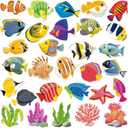 Nezyo 200 Pcs Tropical Fish Cutouts Sea Life Cut Outs Ocean Animal Accents Fish Cut-Outs Paper Colorful Under the Sea Party Classroom Bulletin Board Decorations with 400 Glue Points