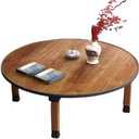 Folding Round Japanese-Style Tea Coffee Table Low Table, Foldable Dining Table, Study Table, Small Desk, for Tatami Sitting On The Floor Bedroom Bay Window Tea Room, Space Save(60 * 60cm)