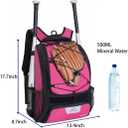 DAFISKY Baseball Bag Softball Backpack - Youth Adult T Ball Bat Equipment Bag with Bat and Helmet Holders, Shoe Compartment and Hook, Pink
