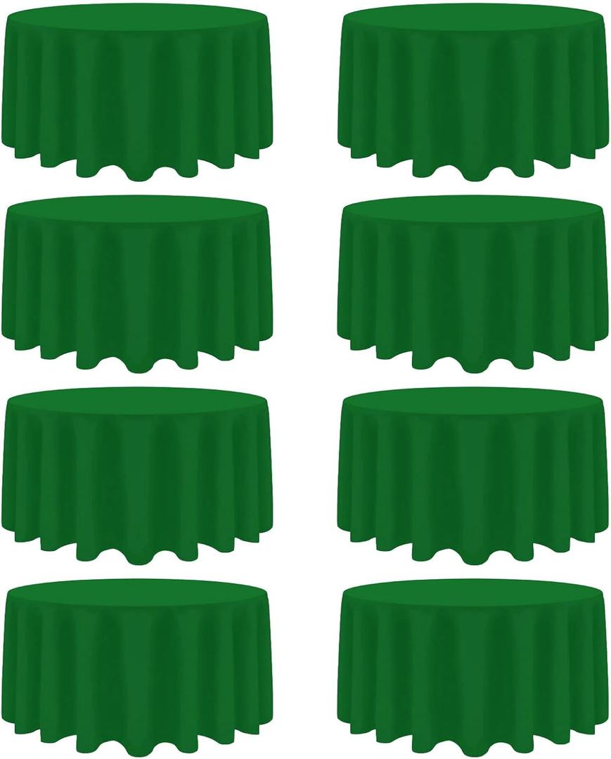 8 Pack Green Round Tablecloth 90 Inch Wrinkle Resistant Round Green Table Cloth Reusable and Washable Polyester Fabric Table Covers for St. Patrick's Day Buffet Wedding Party and Banquet