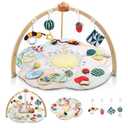 Baby Play Gym & Activity Mat, 5 Developmental Zones Tummy Time Mat with 4 Detachable Sensory Toys, Early Skills & Sensory Development Mat, Newborn Essentials Baby Shower Gift