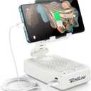 TechGlow Gifts for Men Women Foldable Cellphone Stand with Bluetooth Speaker Charging Function 360 Rotatable Phone Stand Birthday Gift Idea for Mom Dad Cool Tech Gifts-White