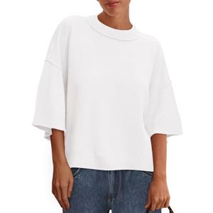 BTFBM Womens Short Sleeve Tops 2025 Summer Casual Crew Neck Oversized Sweater Solid Color Ribbed Knit T Shirts (X-Large)