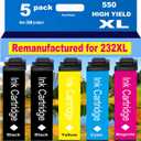 Remanufactured for 232XL Ink Cartridges Combo Pack for T232XL for XP-4200 XP-4205 Workforce WF-2930 WF-2950 Printer 5 Pack 2 Black 1 Cyan 1 Magenta 1 Yellow
