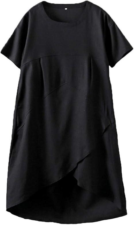 Tebreux Women's Linen Midi Dress Oversized Short Sleeve Sundress Baggy Tunic Dresses.4XL.