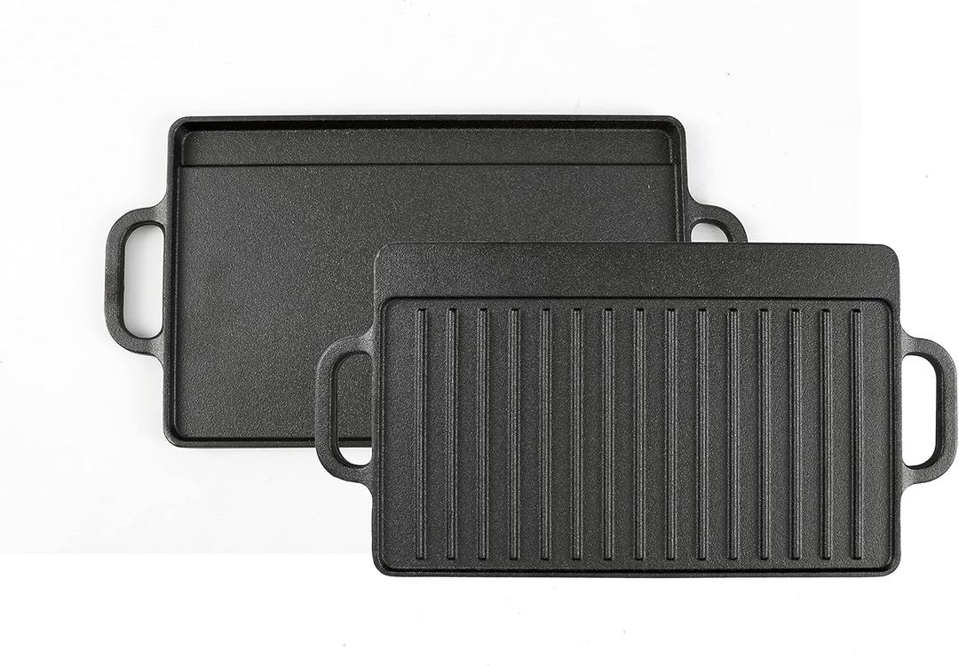 HAWOK Cast Iron Reversible Grill Rectangular Griddle 12.6x8 inch