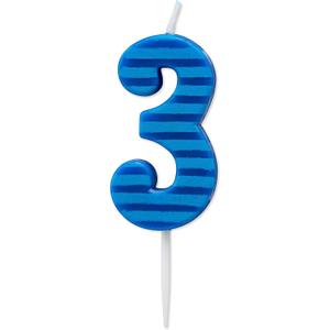 Papyrus Birthday Candle Number 3, Blue Stripes (1-Count)