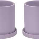 PATIKIL 4.3 Inch Ceramic Plant Pots, 2 Pack Modern Flower Planters with Drainage Holes and Tray for Decorate Home Indoor Plants Succulent Herb, Purple