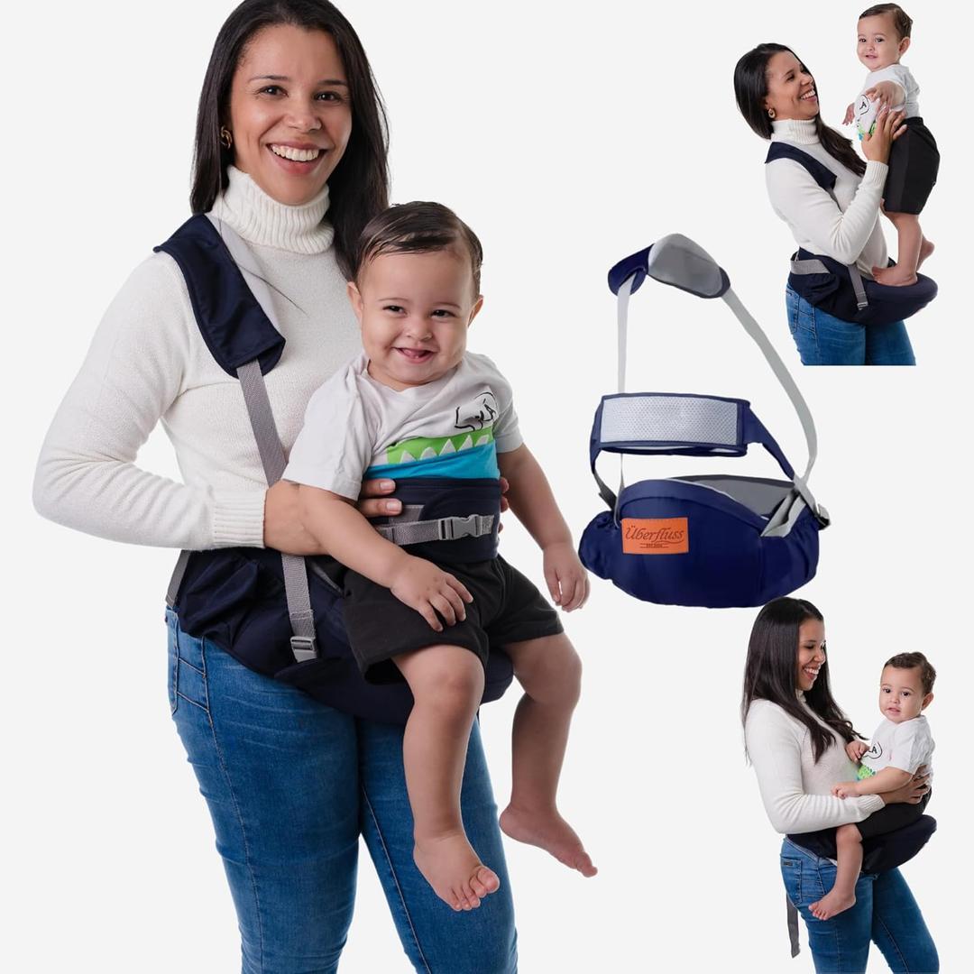 Uberfluss Baby Hip Carrier  Ergonomic, Comfortable & Parent-Approved Baby Carrier for Newborns & Toddlers up to 45 lbs, Hands-Free Convenience, Back Support, Adjustable Waistband for Moms & Dads (Dark Blue)