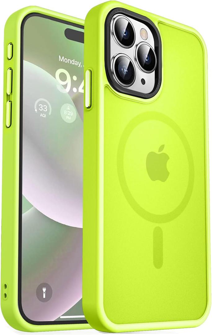 MOCCA Strong Magnetic Case for iPhone 15 Pro Max, 13FT Drop Protection, Slim Translucent Matte Shockproof Case, Fluorescent Green