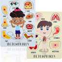 Blue Panda 2 Pack Educational Wood Peg Anatomy Puzzle Toys for Kids Game, Human Body Parts