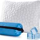 QUTOOL Small Travel Pillows for Sleeping, Cooling Memory Foam Camping Pillow, Backpacking Pillow for Hiking Gear, Portable Pillow with Travel Storage Bag, Camping Essentials for Adults Kids (Camping Pillow -13'*16.9', White-cooling Basic)