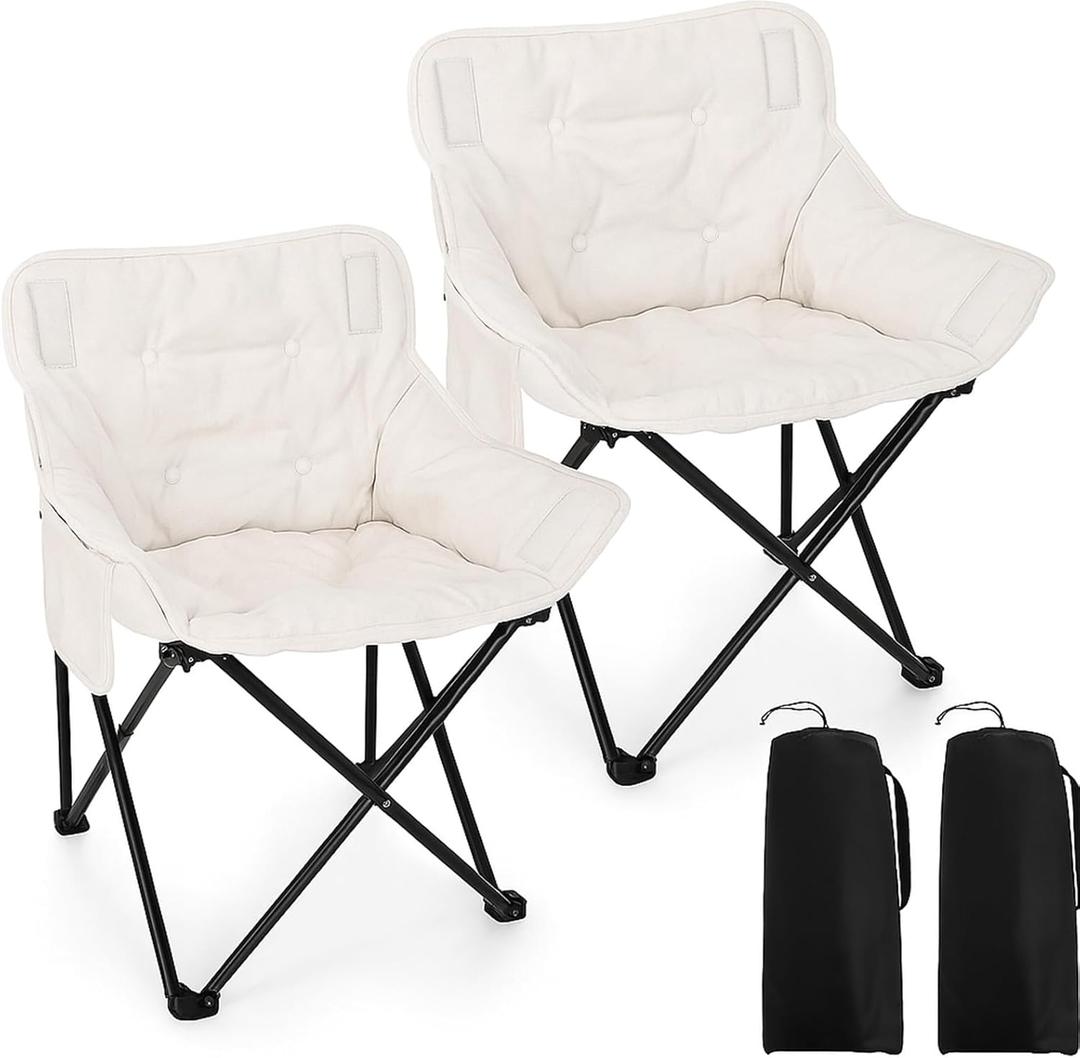 Redbaker 2 Pack Padded Camping Chair Oversized Portable Fishing Lawn Chair Light Weight Camp Outdoor with Padded Seats and Side Pocket for Camping, Fishing, Backyard, Festival