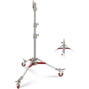 NEEWER Heavy Duty Stainless Steel Light Stand with Casters, 1-1/8" Junior Receiver, Spring Loaded 5/8" Baby Stud, Max Load 77lb, 7.9ft/240cm Junior Wheeled Stand for Studio Softbox Reflector, ST240SS