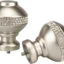 Decorative Curtain Rod Finials Luxury Rhinestones Silver Round Finials, Set of 2, Compatible with 1'' or 1-1/8'' dia curtain rod, Standalone finial pair, Silver