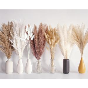 Bannifll 125 PCS Dried Pampas Grass Bouquet, Boho Table Decor, Bunny Tails Dried Flowers, Brown Pampas, White Pampas Grass for Weddings, Home Decor, Rustic Parties, and Baby Shower Decorations