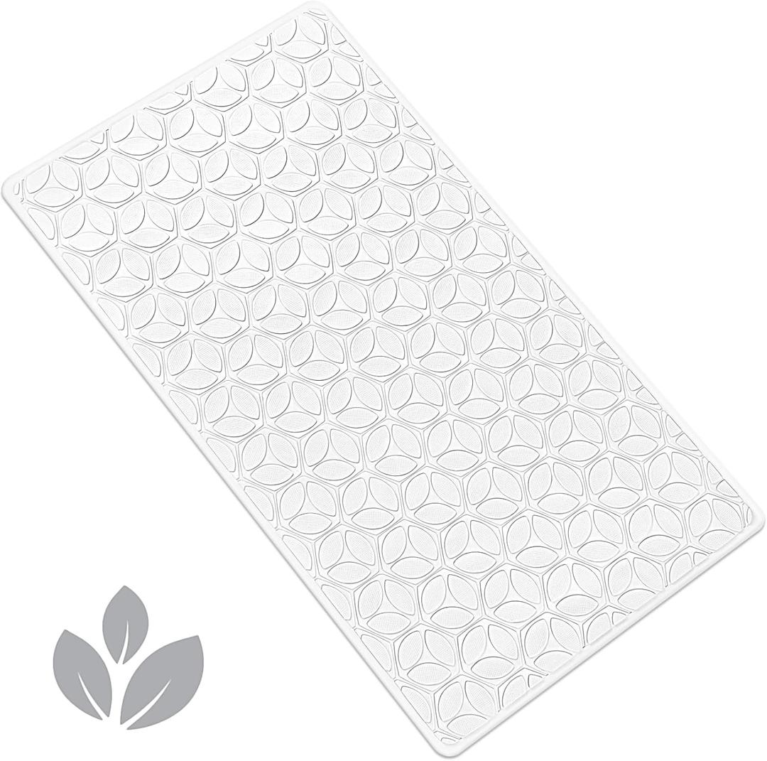 Bathtub Mat Non Slip with Suction Cups - 100% Rubber Bathroom Mat Textured for Bath Tub Shower Safety - Soft on Touch - BPA/PVC Free - Pet Dog Bath Mat - Machine Washable - 16x28 Inch White