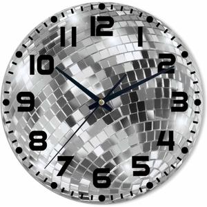 Mirror Ball Wall Clock 10 inch Round Black White and Gray Silent Non Ticking Wood Wall Clocks Battery Operated Easy to Read Decorative Wall Clock for Bedroom Kitchen Living Room Bathroom