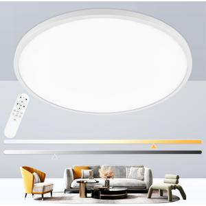 20 Inch Large Flush Mount Ceiling Light Fixture, Dimmable with Remote Control, White, Ultra Thin, 48W 4800Lumen, for Bedroom, Living Room, Kitchen, Dining Room, Home Office