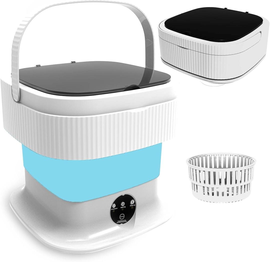 Portable Washing Machine, 16L Mini Foldable Washer and Spin Dryer, Collapible Compact Washer, Small Folding Laundry Washing Machine, Socks, Baby Clothes, Underwear, Dorm, Camping, Apartment, RV (Blue)