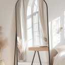 Full-Length Floor Mirror with Stand, 58"x18" Arched Style Full Body Standing Mirror for Bedroom, Living Room, Gym, Dorm - Shatter-Resistant & Easy Assembly, Black