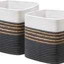 UBBCARE Set of 2 Storage Cubes 11 X 11 X 11 in, Water Hyacinth Storage Bins for Shelves, Toys, Book, Storage Baskets with Handles, Cotton Rope Woven Baskets for Organizing, Dark Grey