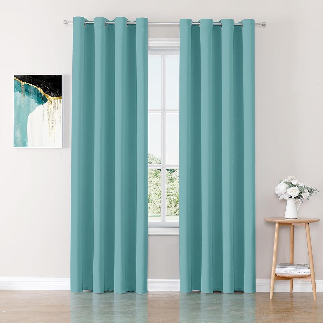 ChrisDowa Blackout Curtains 80 inches Long for Bedroom - 2 Panels Set Grommet Thermal Insulated Room Darkening Curtains for Living Room (Aqua, 52 x 80 Inch)