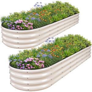 1MORE Galvanized Raised Garden Bed- Planter Garden Boxes Outdoor, Raised Beds for Gardening,Metal Garden Bed Kit for Vegetables Flower, Planter Raised Beds.8x2x1ft White-2pcs