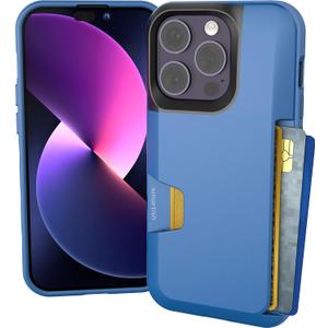 Smartish iPhone 14 Pro Wallet Case - Wallet Slayer Vol. 1 [Slim + Protective] Credit Card Holder - Drop Tested Hidden Card Slot Cover Compatible with Apple iPhone 14 Pro - Blues on The Green
