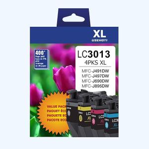 LC3013 XL Ink Cartridges Compatible with Brother LC3011 LC3013 – High Yield Replacement for MFC-J497DW, J491DW, J690DW, J895DW Printers – 4 Pack (Black, Cyan, Magenta, Yellow)