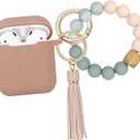 Compatible with AirPods Case Cover, Soft Silicone Protective Cover with Bracelet Keychain, Compatible with Apple AirPods 2nd 1st Generation Charging Case (Milk Tea)