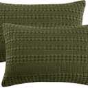 PHF 100% Cotton Waffle Pillow Shams King Size, 2 Pack 20" x 36" Soft Skin-Friendly Pillowcases, No Filling, Aesthetic Woven and Breathable Waffle Weave Pillow Case Covers for Bed, Capulet Olive