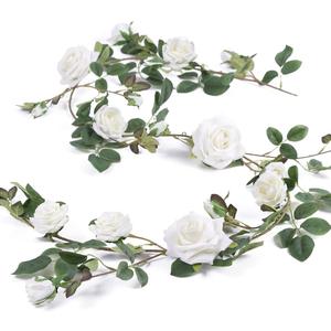 Veryhome Rose Vine Fake Flower Garland Artificial Hanging Rose Ivy Plants 6ft for Wedding Home Party Garden Arrangement Decor Pack of One (White)