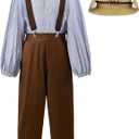 ReliBeauty Boys Pioneer Costume Kids Colonial Costume Boys with Hat (5-6/120, Brown)