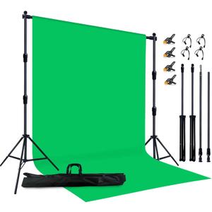 2-in-1 Green Backdrop Stand Kit - 8.5x12 ft Green Backdrop with 10x8.5ft Portable Photography Stand for Video Streaming,Zoom Meetings,Parties,Anti-Wrinkle Polyester Fabric