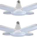 (2 Pack) LED Garage Lights, 60W Trilights Ceiling, High Low Bay Deformable Adjustable 4 Led Light Bulbs 6000LM 6000K, Screw in Tribright Garage Lighting Fixture,CRI80 Daylight