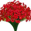 15 Bundles Artificial Flowers UV Resistant Outdoor Plants No Fade Faux Plastic Shrubs Fake Silk Flowers Window Box Garden Porch Home Decoration(Red)