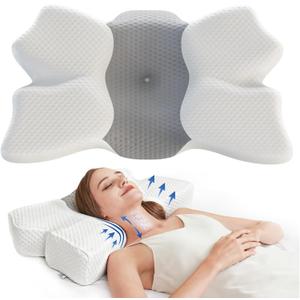 H HOKIZU Cervical Neck Pillow for Pain Relief, Ergonomic Contour Memory Foam Pillow for Side,Back,Stomach Sleepers, Orthopedic Pillow for Neck Pain Relief (White, 24"x14"x5")