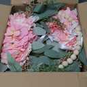 DILATATA 10" Artificial Floral Wood Bead Wreaths - Eucalyptus Leaves, Rose, Hydrangea - Boho Farmhouse Wall Decor - 2 Pack - Pink