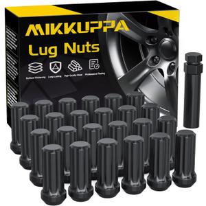 MIKKUPPA M14x2.0 Wheel Lug Nuts - Replacement for 2004-2014 Ford F150 F-150 Expedition Lincoln Navigator Aftermarket Wheel - 24pcs Black Closed End 7 Spline Lug Nuts with 1 Socket Key