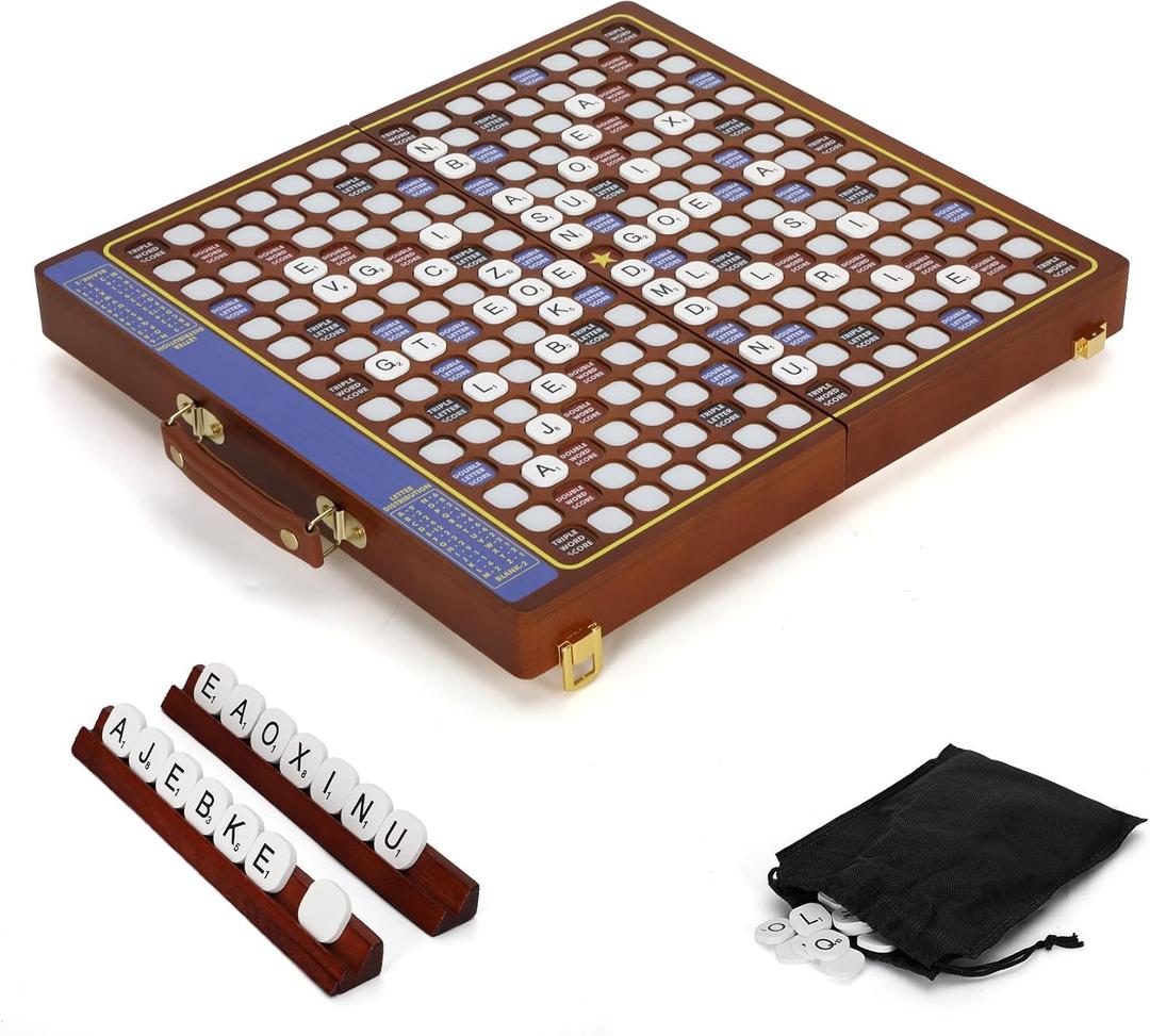 Crossword Board Game,Solid Wood Foldable Rotating Game Board., 16.1*16