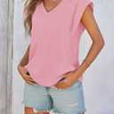 Cicy Bell Womens Summer Cap Sleeve T Shirts Casual V Neck Tops Loose Fit Basic Tees White