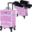 TOPACK Rolling Makeup Train Case,Professional Cosmetology Case on Wheels,Large Cosmetic Organizer Trolley Case,Makeup Travel Case with Draws,Nail Artist Hairstylist Storage Traveling Cart Trunk,Pink, Medium