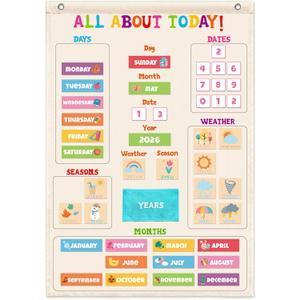 All About Today Calendar Chart for Kids, Morning Circle Time Learning Board for Preschool, Weather & Seasons Educational Chart, Days of Week and Months Learning Materials for Homeschool