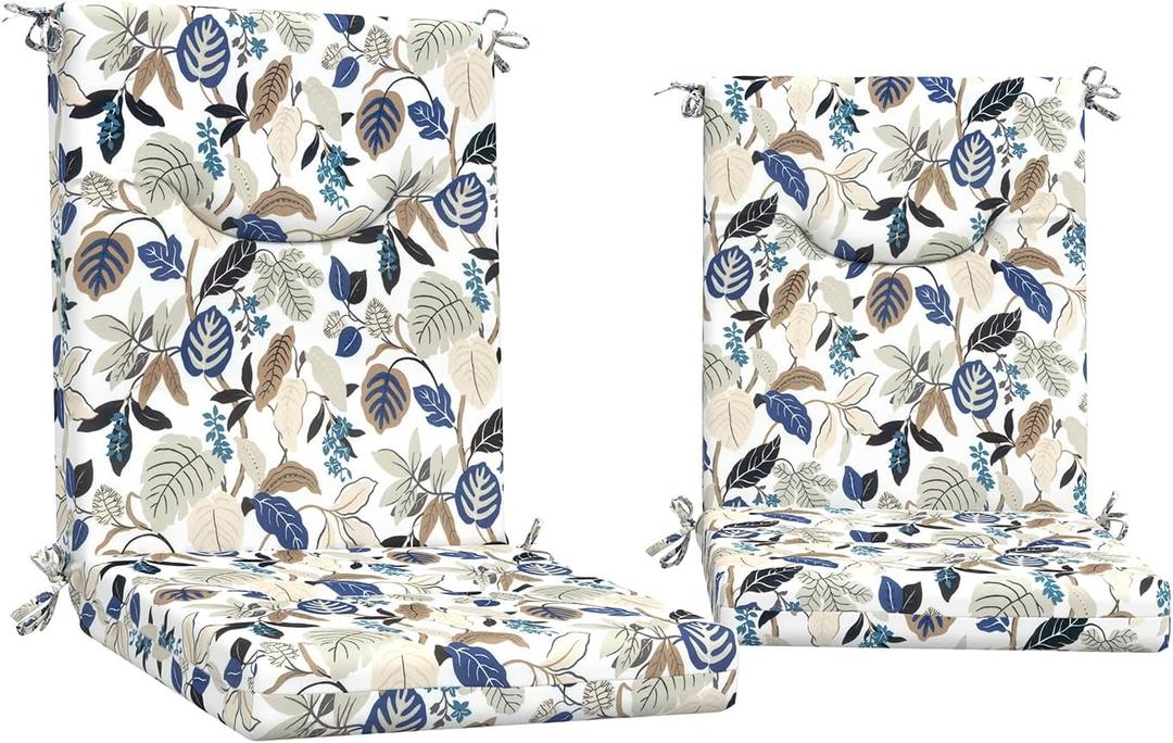 DYTXIII Outdoor High Back Chair Cushions Set of 2, 44x20 in Water Repellent Patio Seat Cushions with Elastic Sponge, All Weather Cushions for Rocking, Dining Chairs, Patio Furniture - Leaves Beige